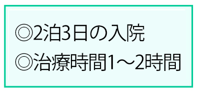 2泊3日の入院/治療時間1～2時間